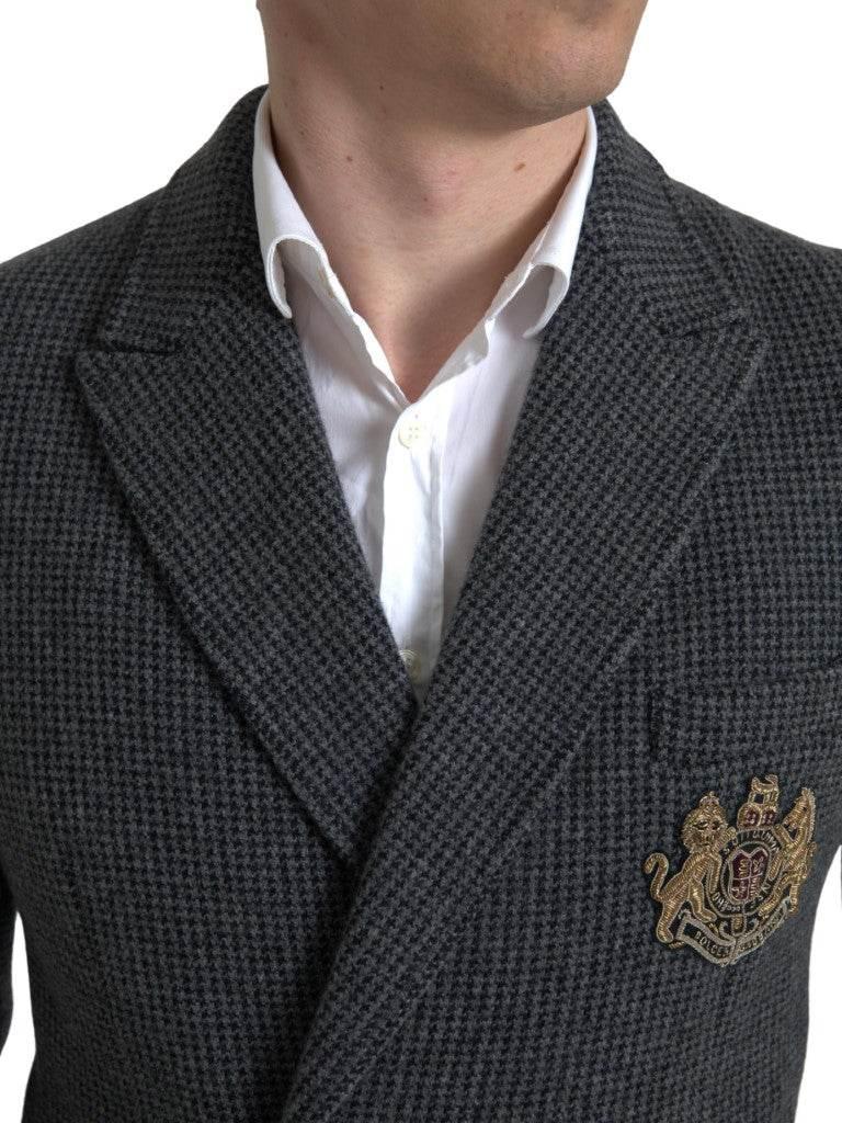 Dolce & Gabbana Gray Logo Embroidery Double Breasted Blazer - Hilstor