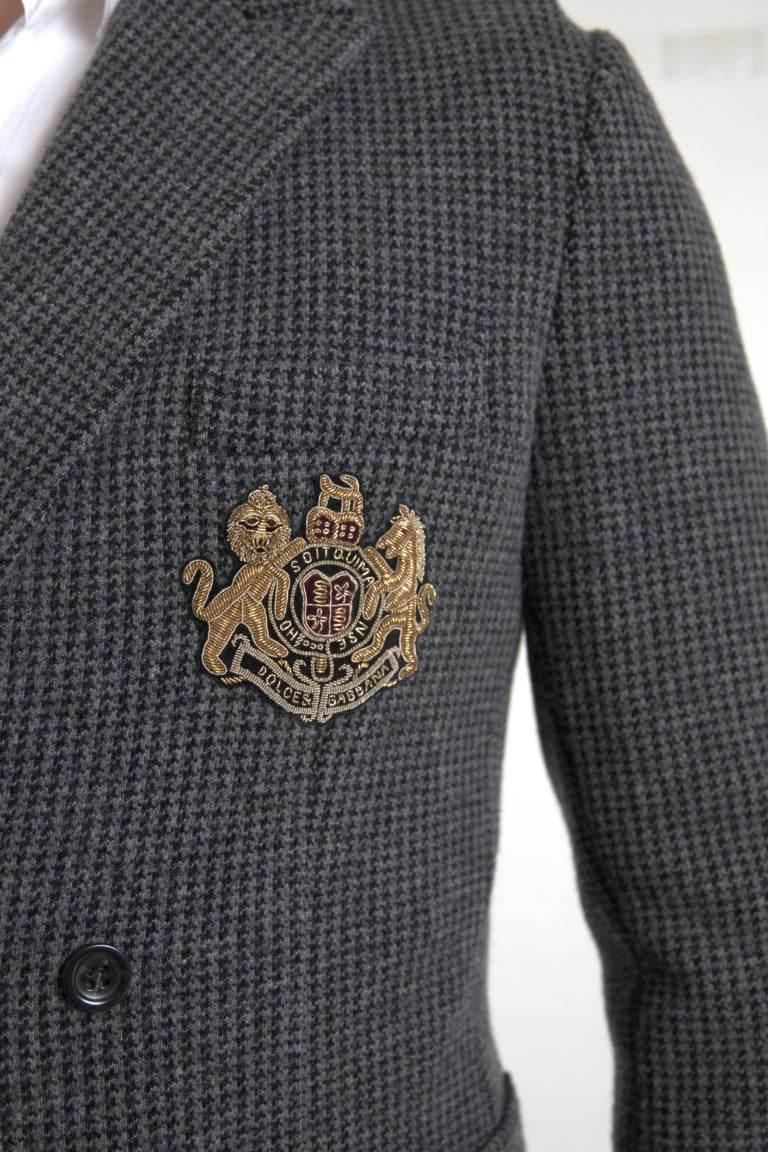 Dolce & Gabbana Gray Logo Embroidery Double Breasted Blazer - Hilstor