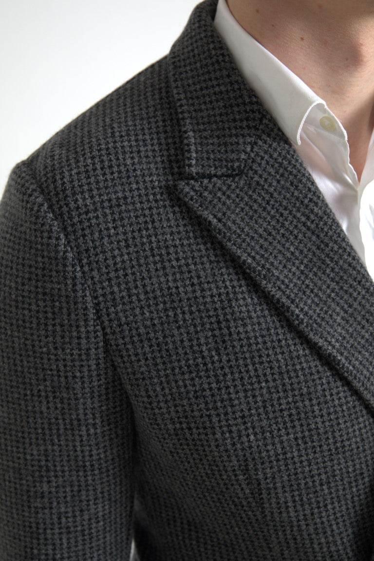 Dolce & Gabbana Gray Logo Embroidery Double Breasted Blazer - Hilstor