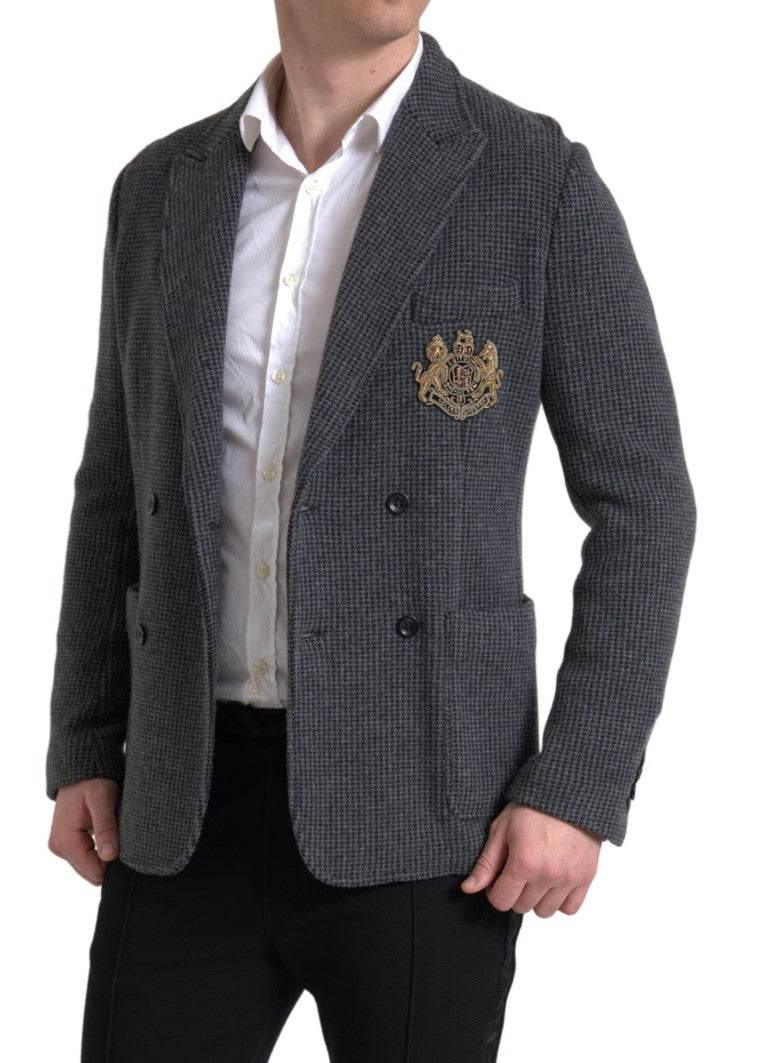 Dolce & Gabbana Gray Logo Embroidery Double Breasted Blazer - Hilstor