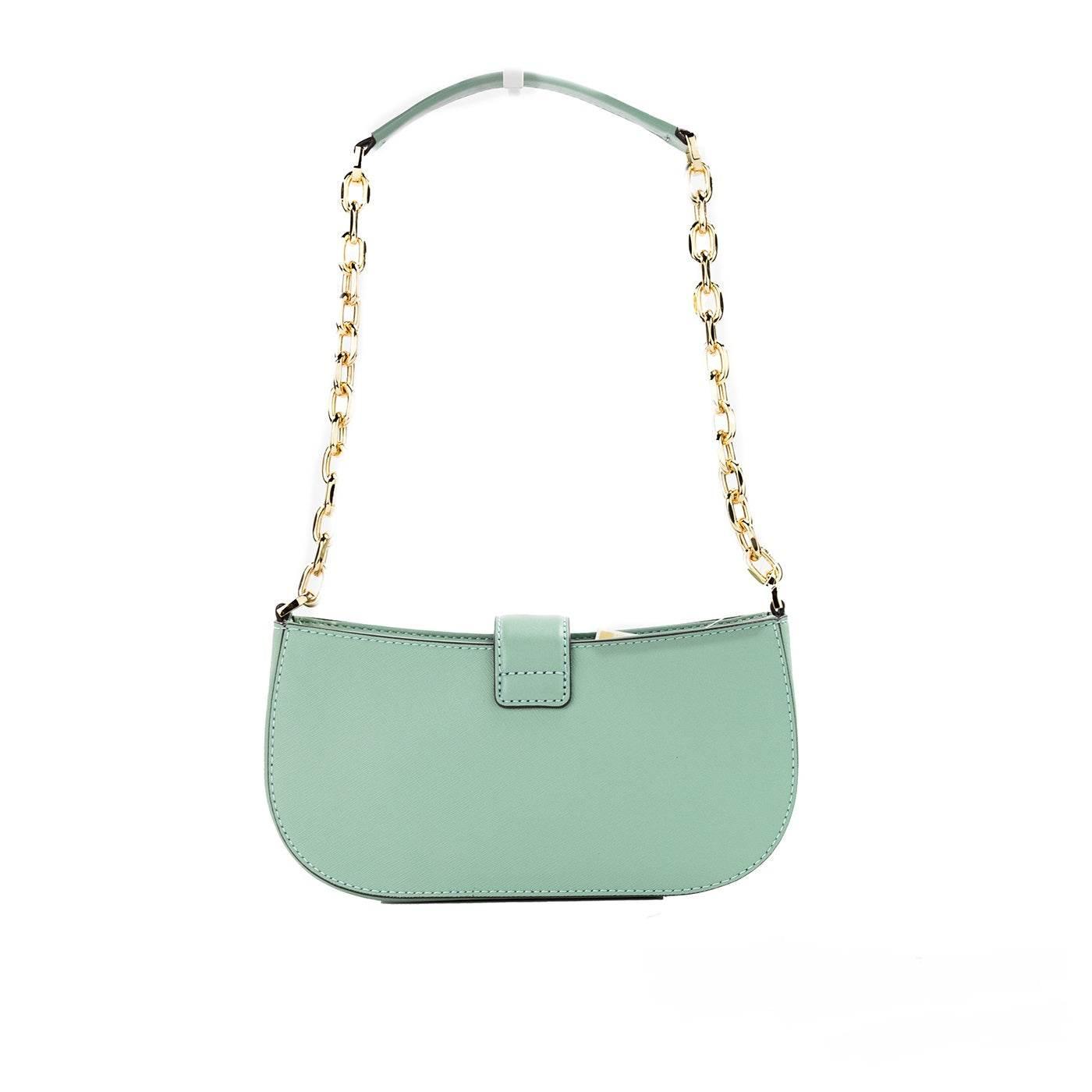 Michael Kors Carmen Small Sea Green Leather Pouchette Shoulder Crossbody Purse - Hilstor