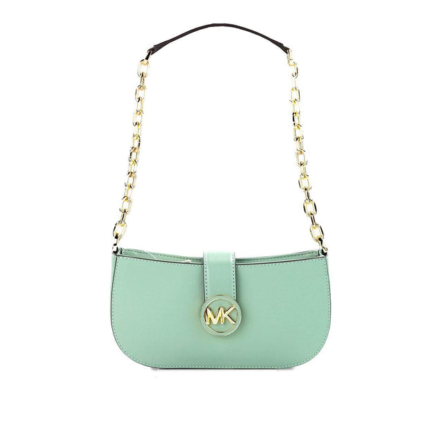 Michael Kors Carmen Small Sea Green Leather Pouchette Shoulder Crossbody Purse - Hilstor