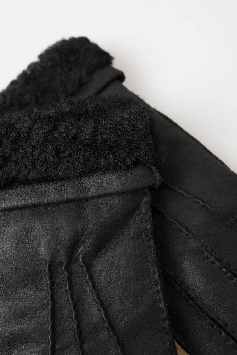 Dolce & Gabbana Elegant Black Leather Winter Gloves - Hilstor