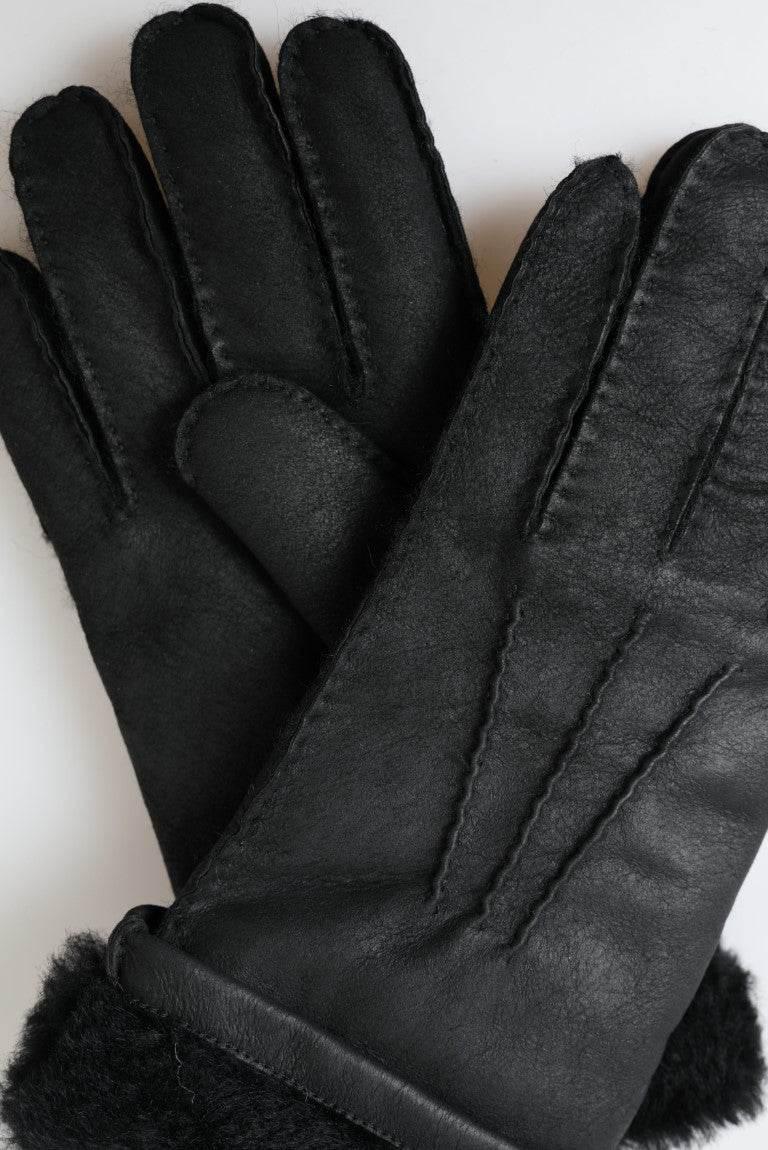 Dolce & Gabbana Elegant Black Leather Winter Gloves - Hilstor