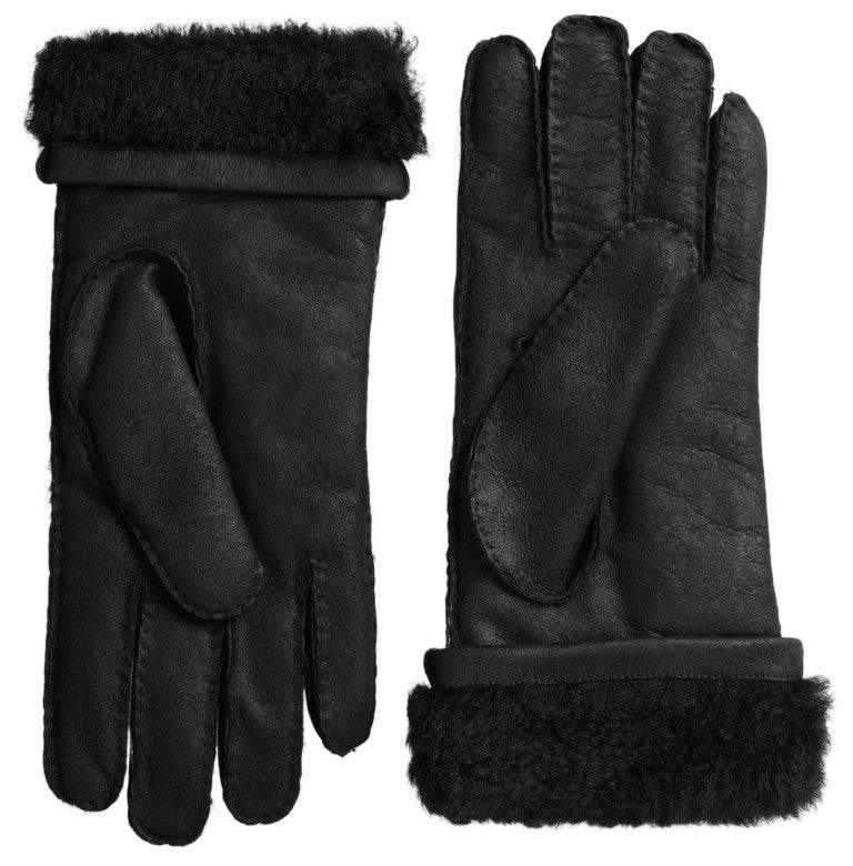 Dolce & Gabbana Elegant Black Leather Winter Gloves - Hilstor