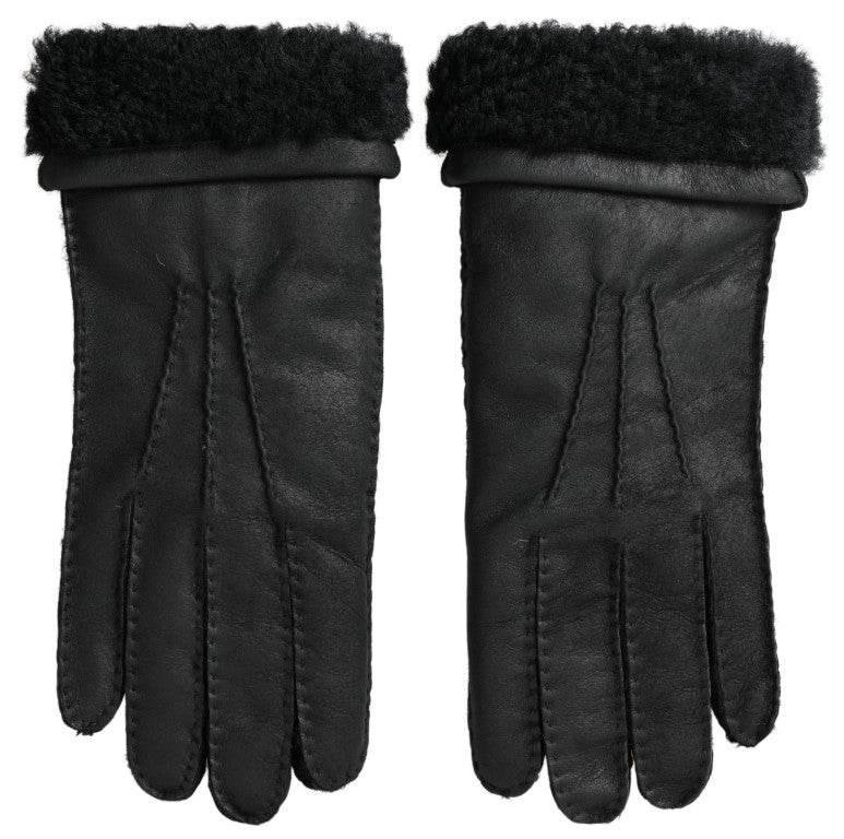Dolce & Gabbana Elegant Black Leather Winter Gloves - Hilstor