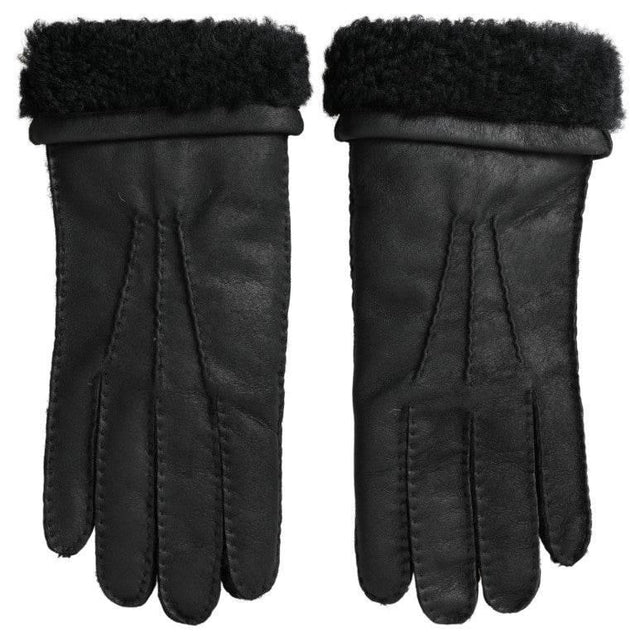 Dolce & Gabbana Elegant Black Leather Winter Gloves - Hilstor