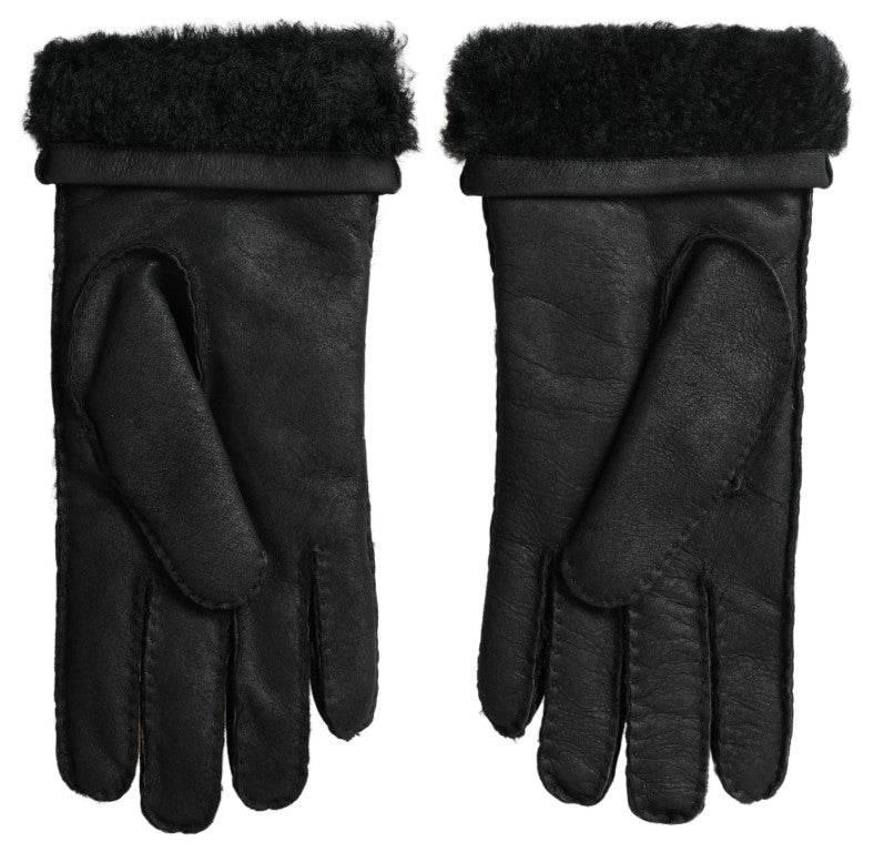 Dolce & Gabbana Elegant Black Leather Winter Gloves - Hilstor