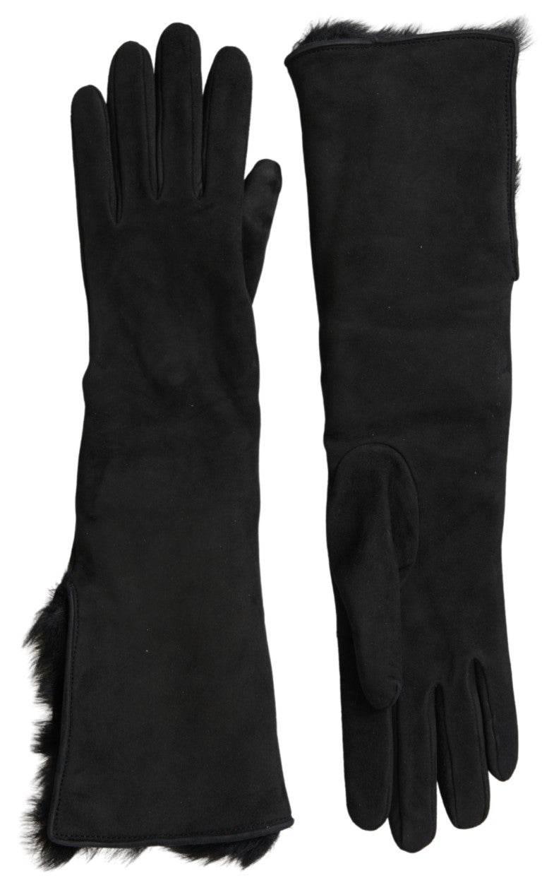 Dolce & Gabbana Elegant Leather Elbow Length Gloves with Fur Trim - Hilstor