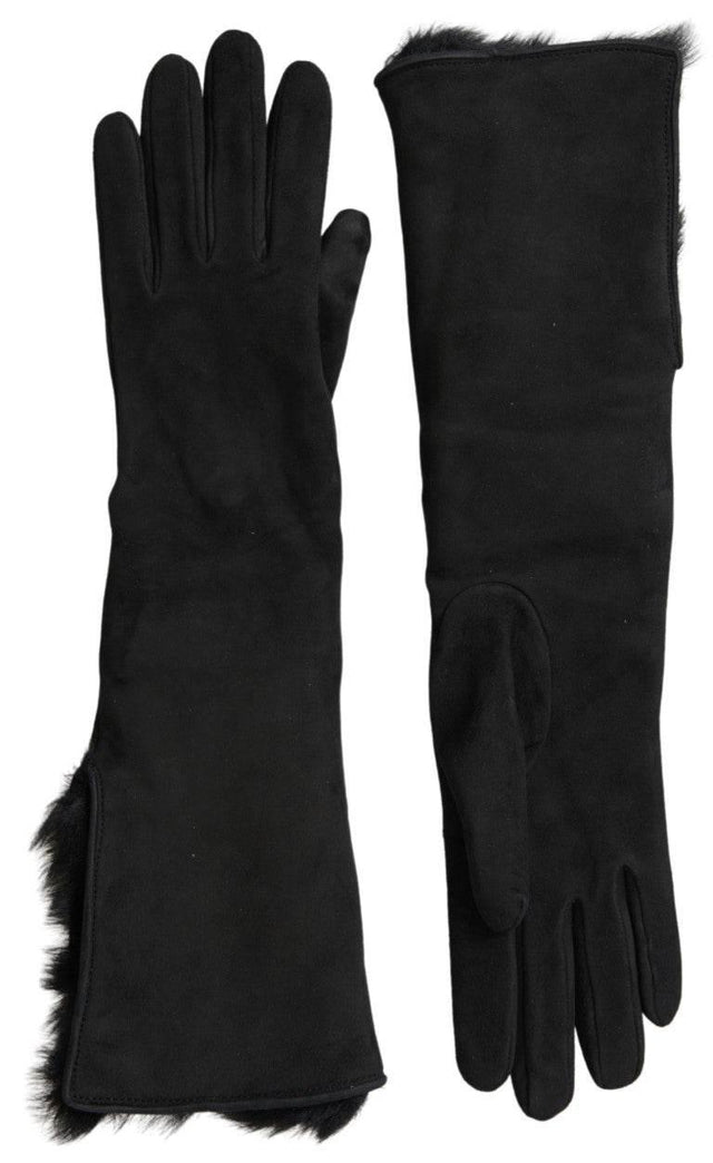 Dolce & Gabbana Elegant Leather Elbow Length Gloves with Fur Trim - Hilstor