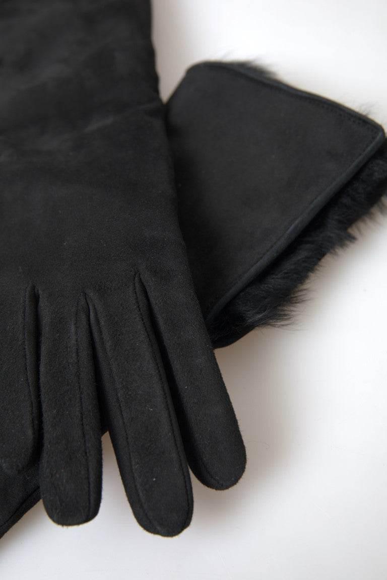 Dolce & Gabbana Elegant Leather Elbow Length Gloves with Fur Trim - Hilstor