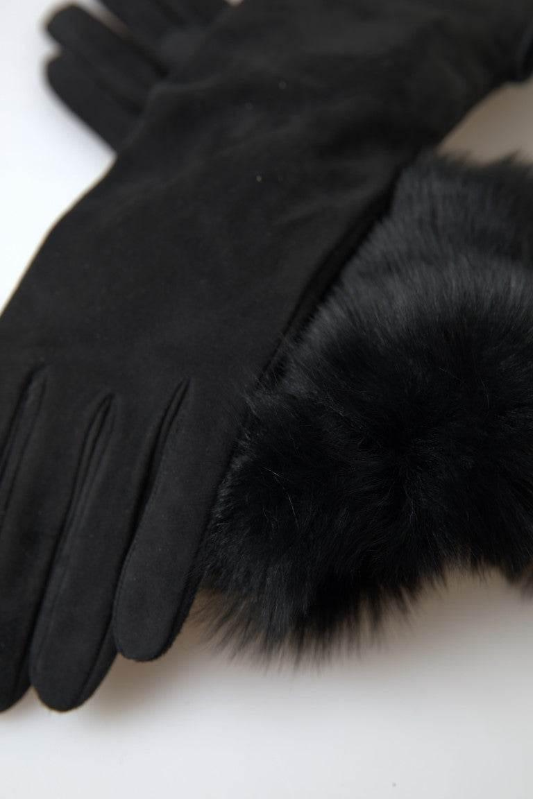 Dolce & Gabbana Elegant Leather Elbow Length Gloves with Fur Trim - Hilstor
