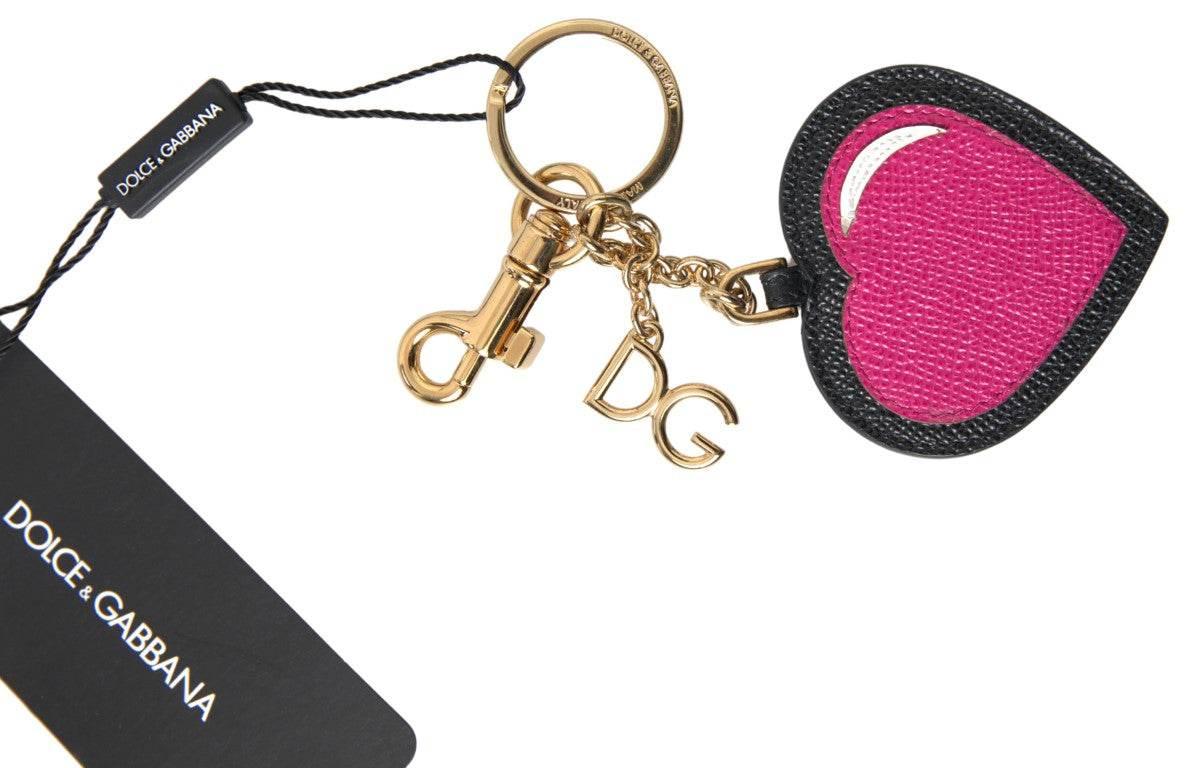 Dolce & Gabbana Elegant Black Leather Keychain with Fuchsia Accent - Hilstor