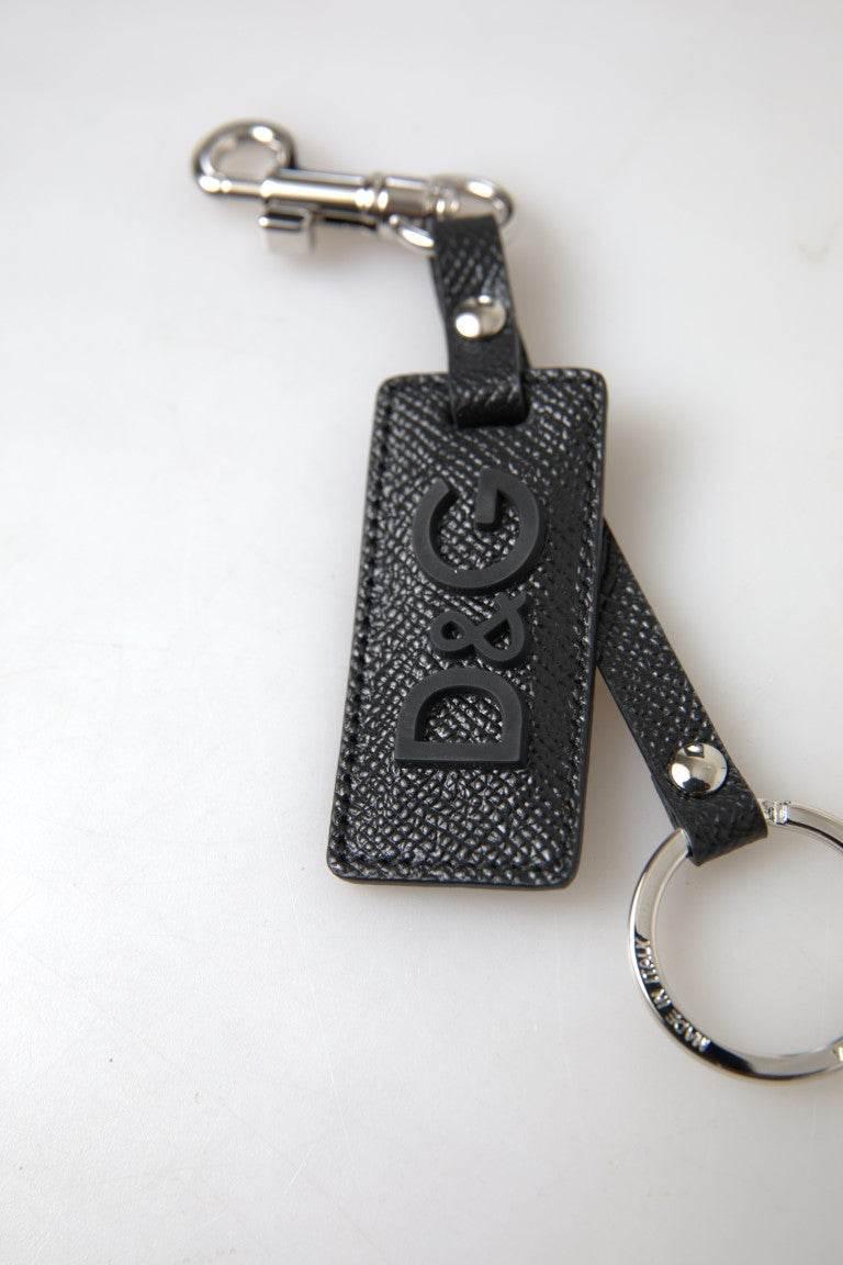 Dolce & Gabbana Elegant Black Leather Keyring Accessory - Hilstor