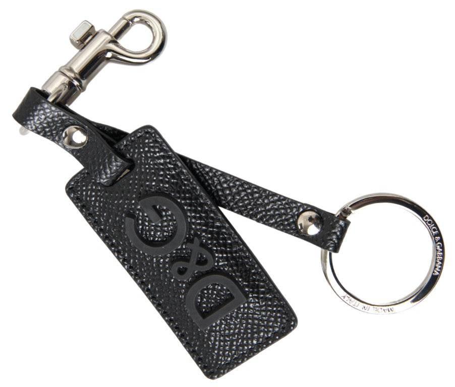 Dolce & Gabbana Elegant Black Leather Keyring Accessory - Hilstor