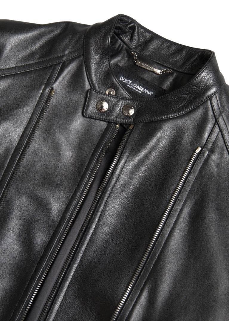 Dolce & Gabbana Black Leather Zipper Coat Men Jacket - Hilstor