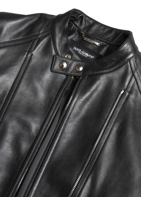 Dolce & Gabbana Black Leather Zipper Coat Men Jacket - Hilstor
