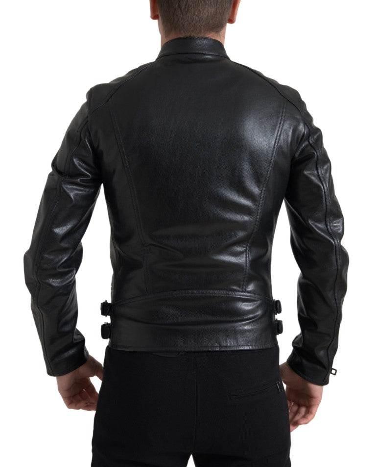 Dolce & Gabbana Black Leather Zipper Coat Men Jacket - Hilstor