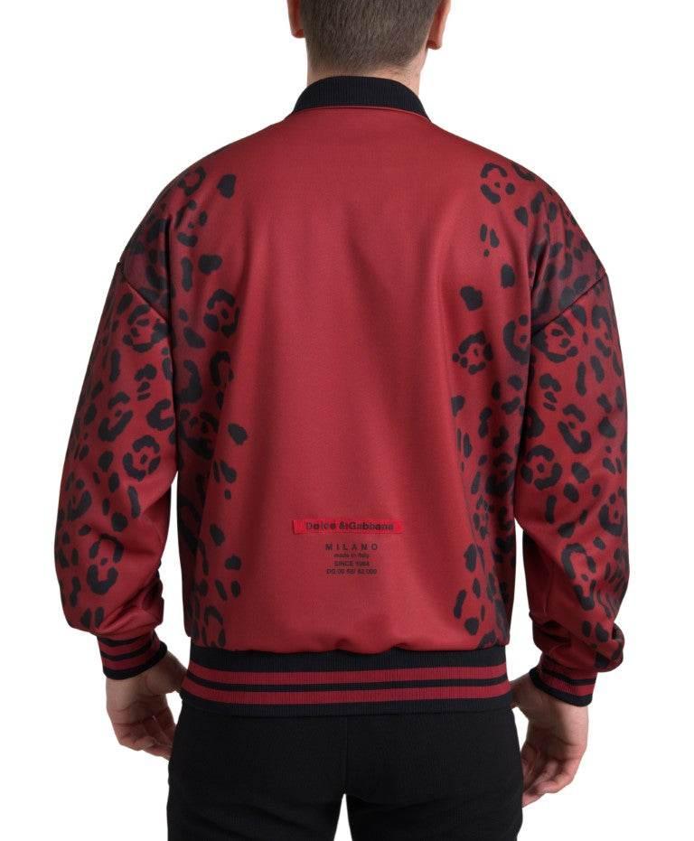 Dolce & Gabbana Red Leopard Print Bomber Jacket - Hilstor