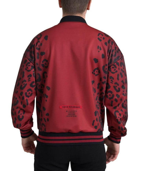 Dolce & Gabbana Red Leopard Print Bomber Jacket - Hilstor