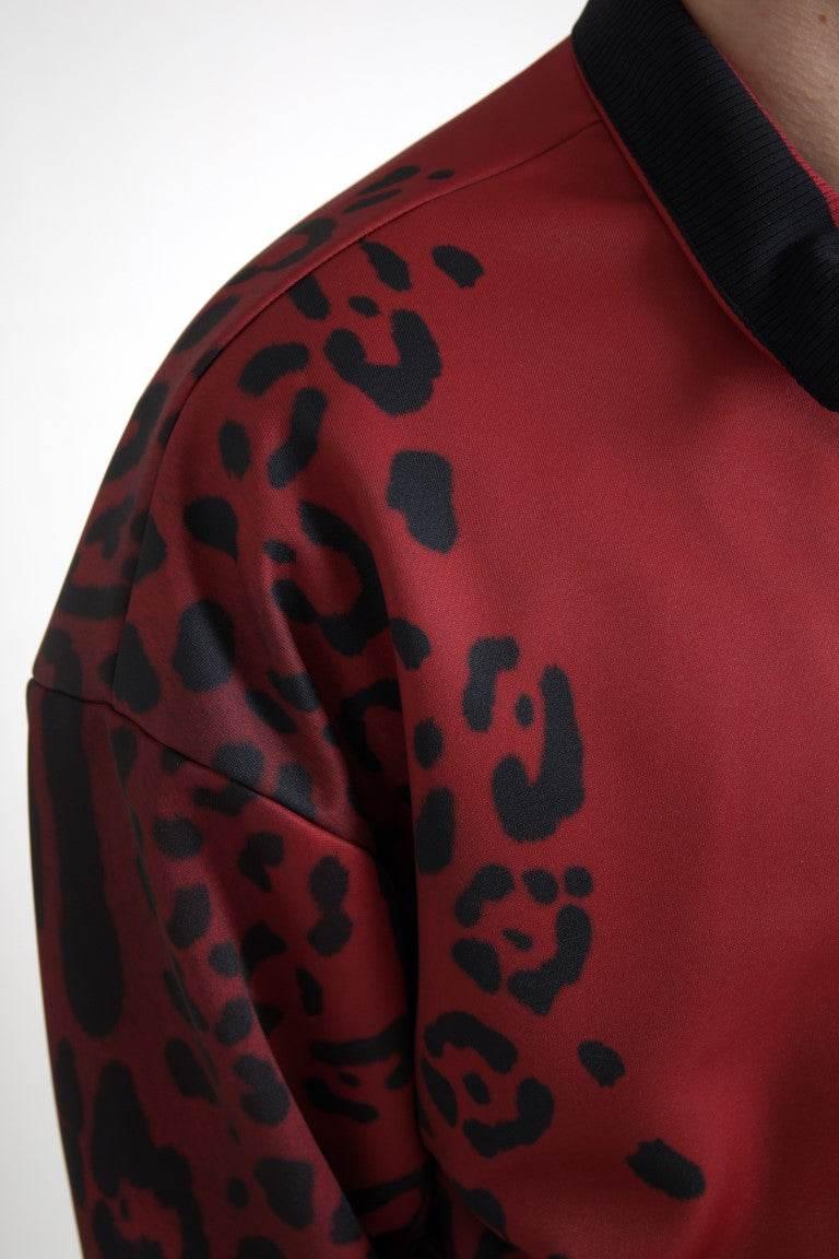 Dolce & Gabbana Red Leopard Print Bomber Jacket - Hilstor