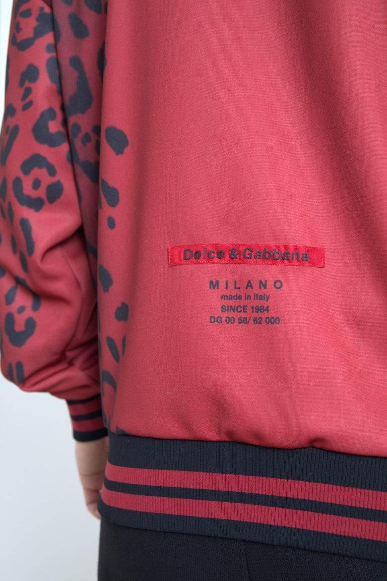 Dolce & Gabbana Red Leopard Print Bomber Jacket - Hilstor