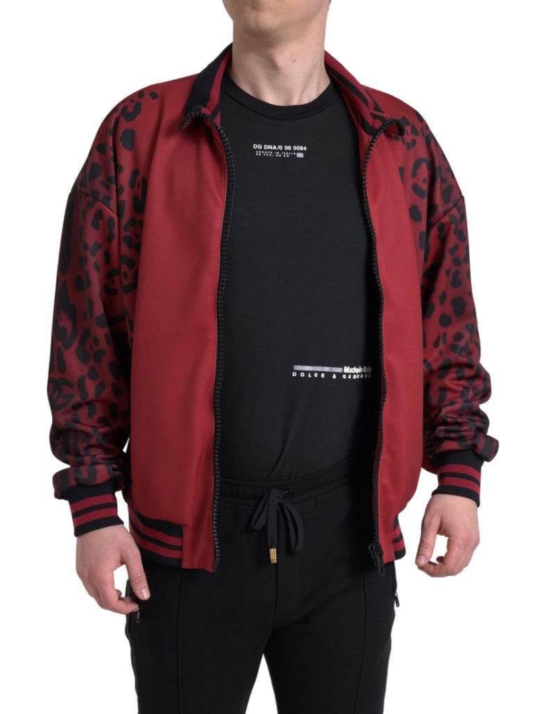 Dolce & Gabbana Red Leopard Print Bomber Jacket - Hilstor