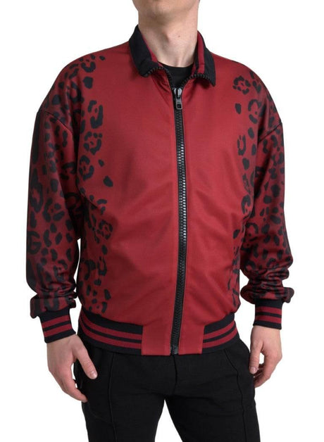 Dolce & Gabbana Red Leopard Print Bomber Jacket - Hilstor