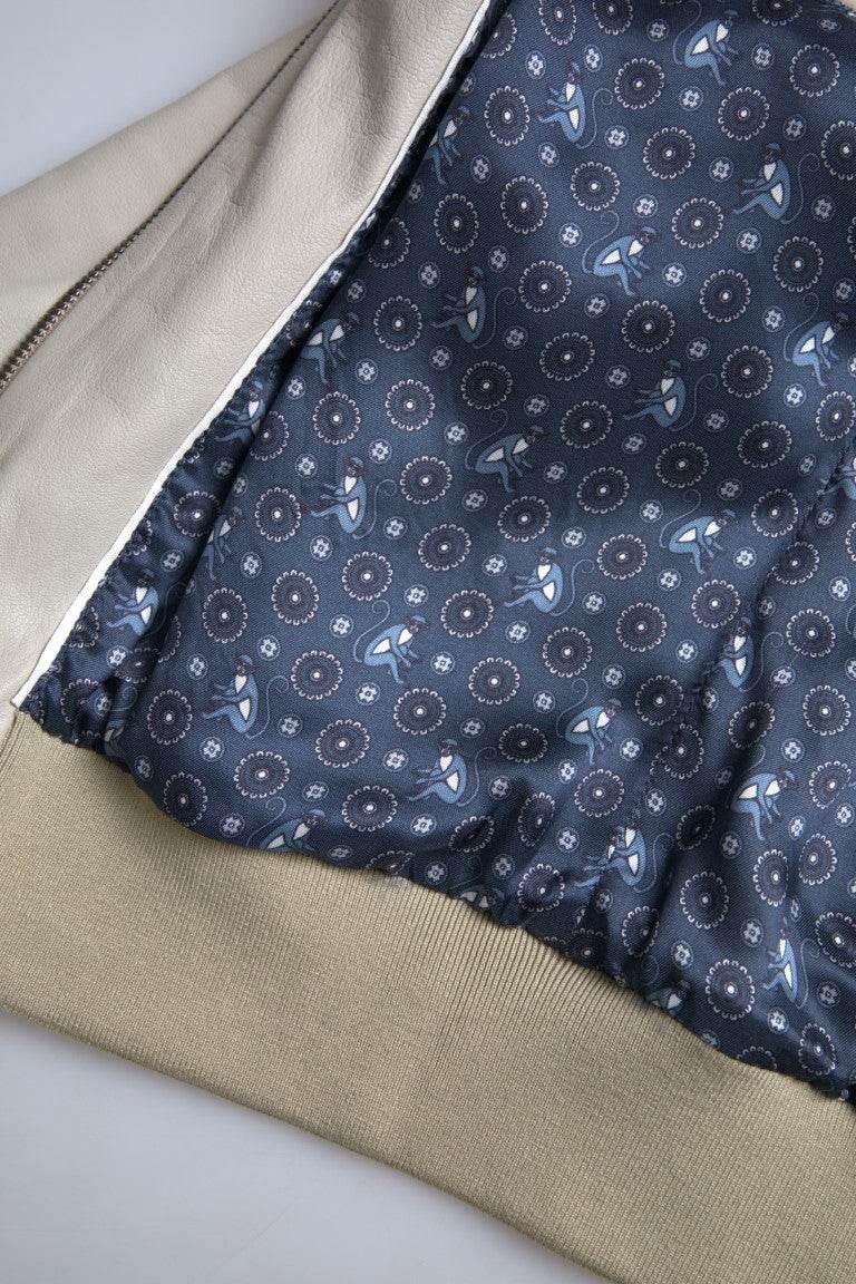 Dolce & Gabbana Cream Leather Bomber Blouson Full Zip Jacket - Hilstor