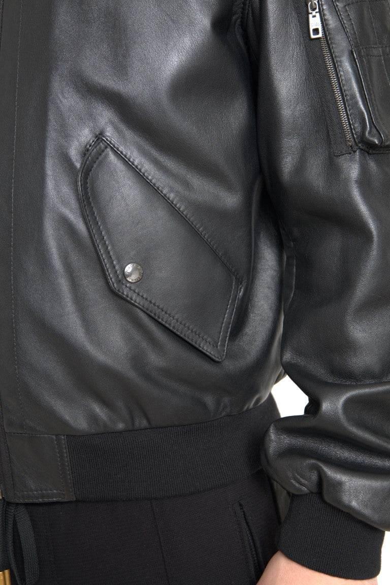Dolce & Gabbana Black Leather Blouson Full Zip Bomber Jacket - Hilstor