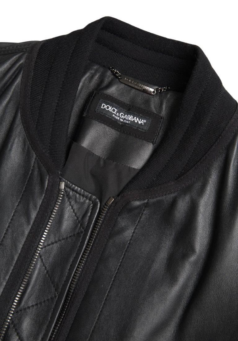 Dolce & Gabbana Black Leather Blouson Full Zip Bomber Jacket - Hilstor