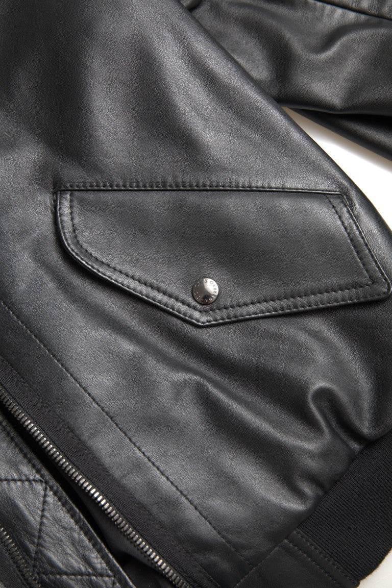 Dolce & Gabbana Black Leather Blouson Full Zip Bomber Jacket - Hilstor