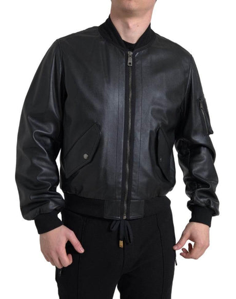 Dolce & Gabbana Black Leather Blouson Full Zip Bomber Jacket - Hilstor