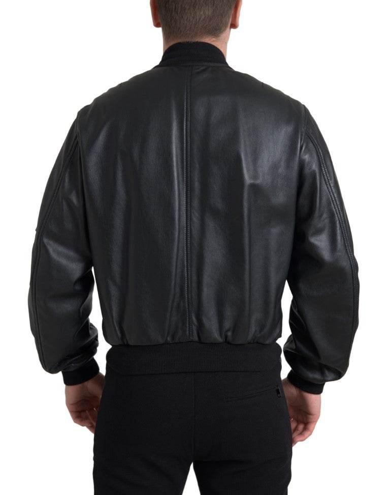 Dolce & Gabbana Black Leather Blouson Full Zip Bomber Jacket - Hilstor