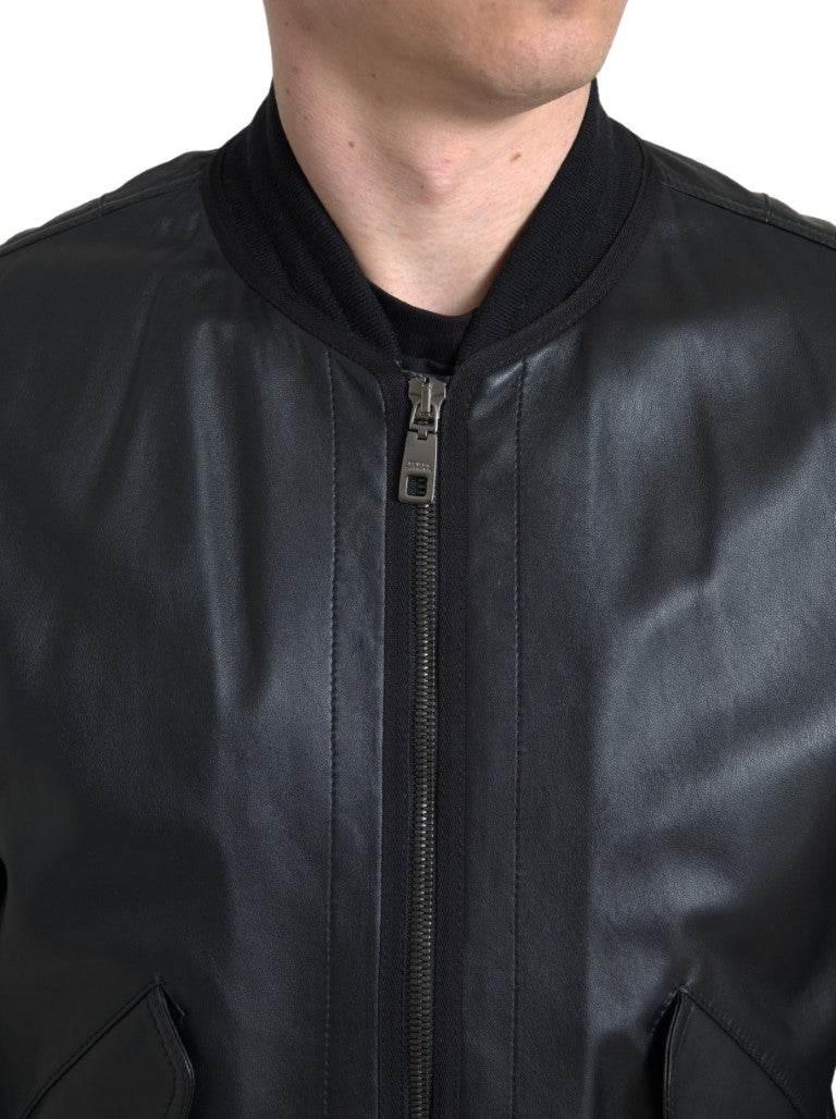 Dolce & Gabbana Black Leather Blouson Full Zip Bomber Jacket - Hilstor