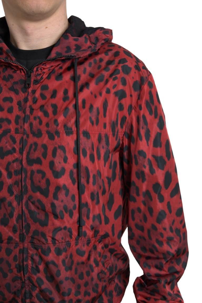 Dolce & Gabbana Red Leopard Hooded Bomber Jacket - Hilstor