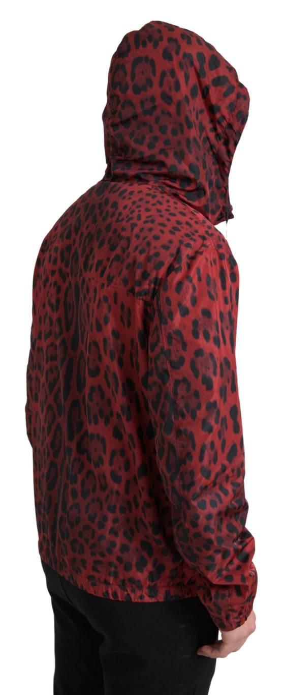Dolce & Gabbana Red Leopard Hooded Bomber Jacket - Hilstor