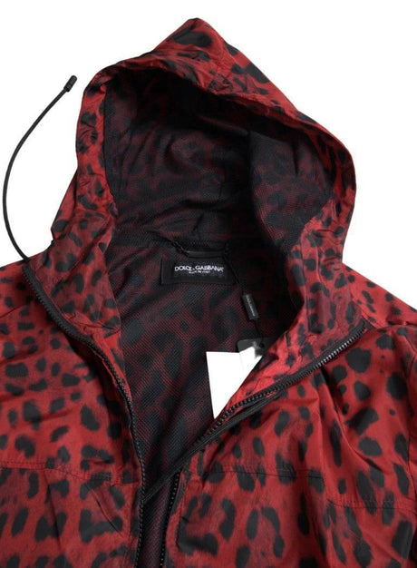 Dolce & Gabbana Red Leopard Hooded Bomber Jacket - Hilstor