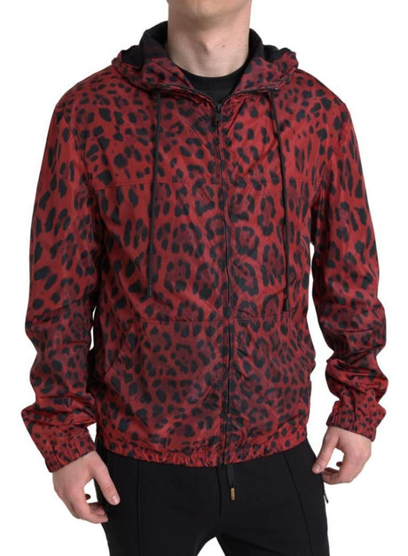 Dolce & Gabbana Red Leopard Hooded Bomber Jacket - Hilstor