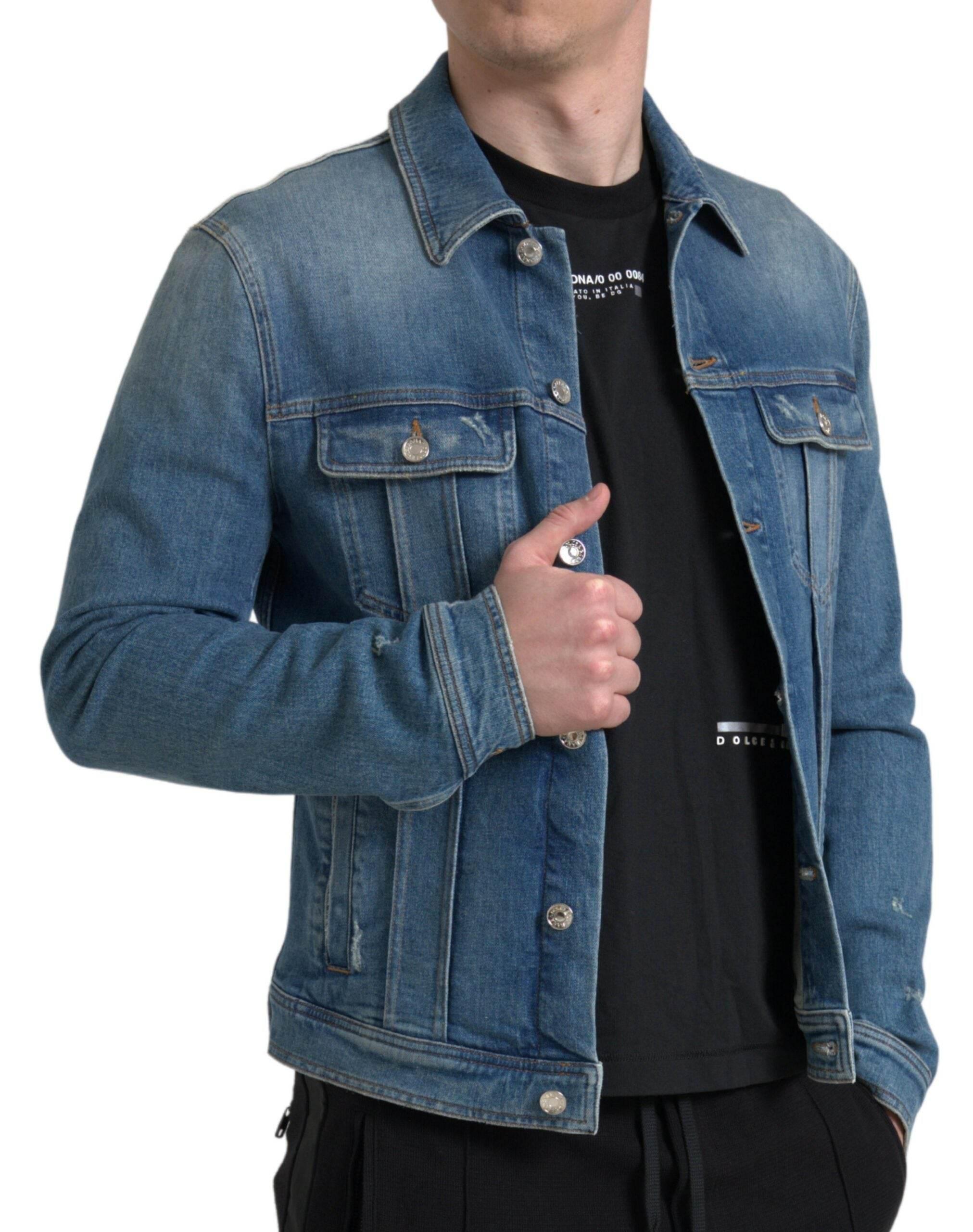 Dolce & Gabbana Blue Washed Cotton Stretch Denim Men Jacket - Hilstor