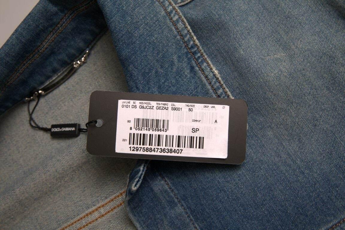 Dolce & Gabbana Blue Washed Cotton Stretch Denim Men Jacket - Hilstor