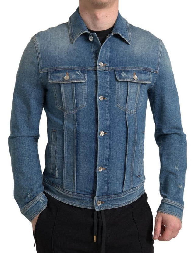 Dolce & Gabbana Blue Washed Cotton Stretch Denim Men Jacket - Hilstor