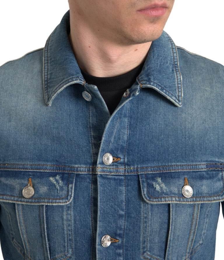 Dolce & Gabbana Blue Washed Cotton Stretch Denim Men Jacket - Hilstor
