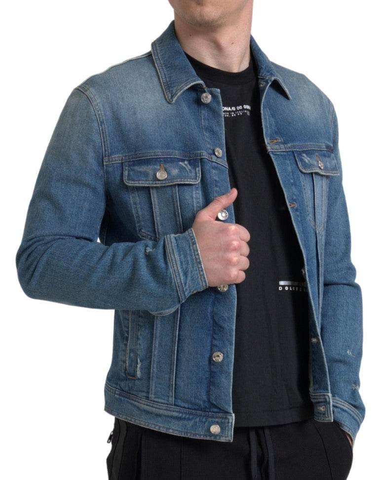 Dolce & Gabbana Blue Washed Cotton Stretch Denim Men Jacket - Hilstor