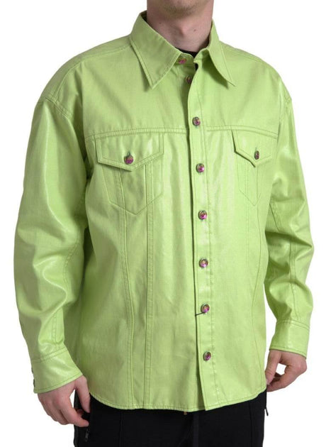 Dolce & Gabbana Green Cotton Collared Button Down Shirt - Hilstor