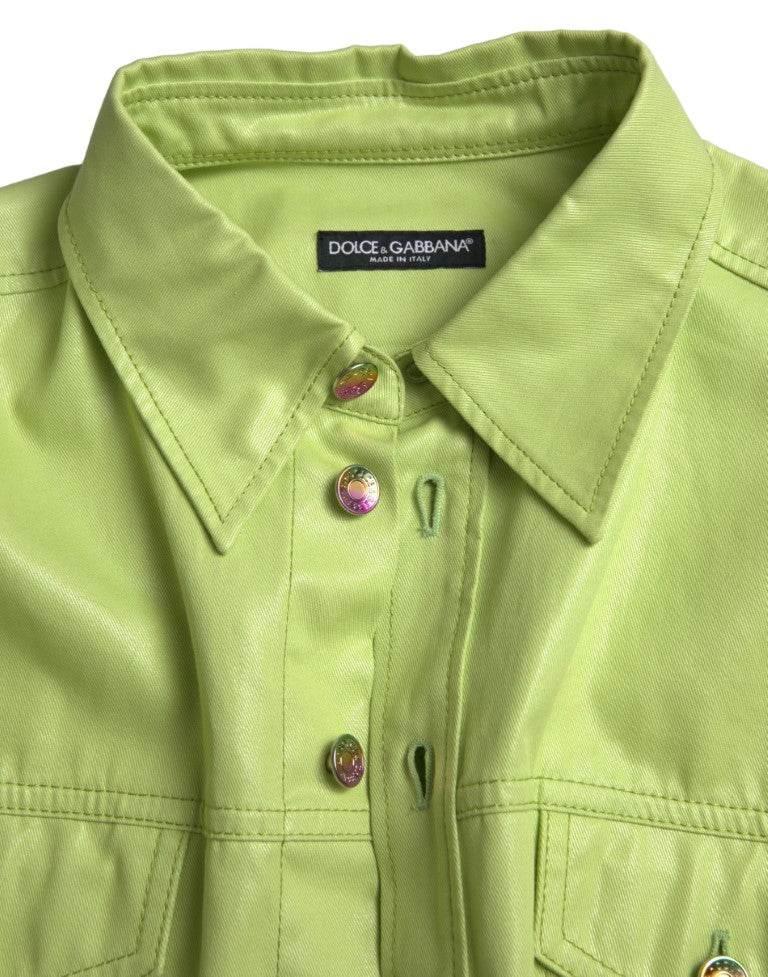 Dolce & Gabbana Green Cotton Collared Button Down Shirt - Hilstor