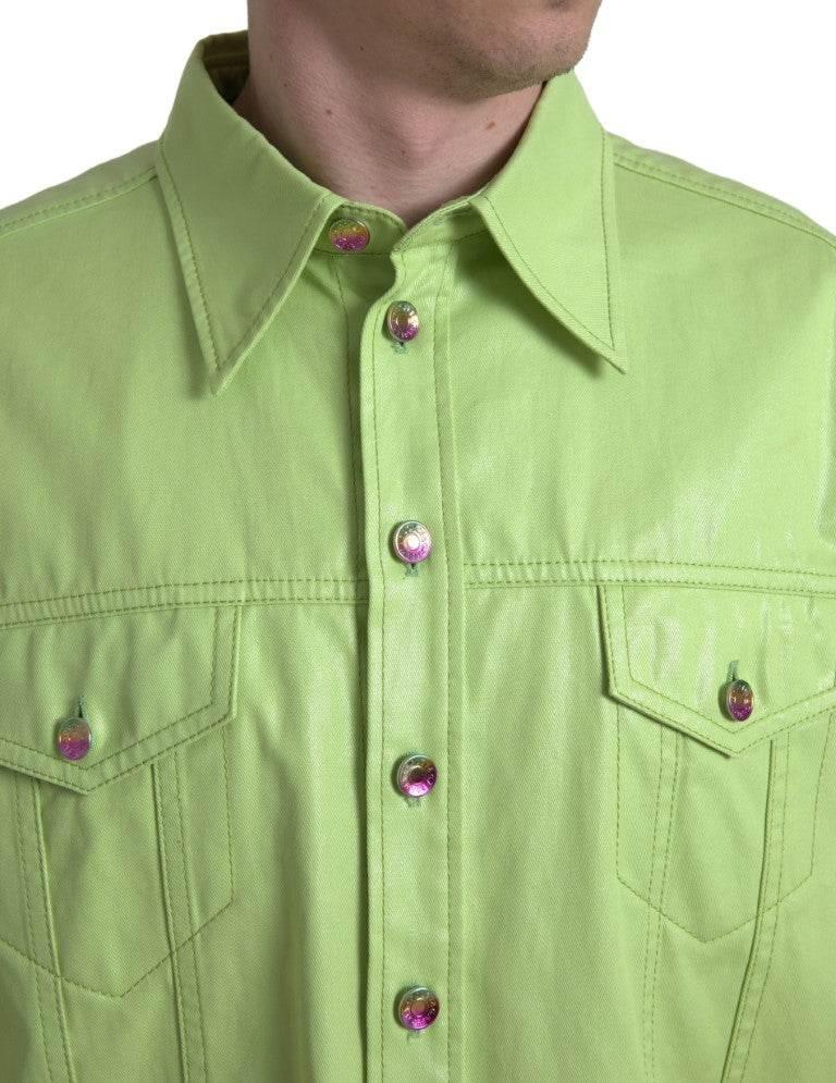 Dolce & Gabbana Green Cotton Collared Button Down Shirt - Hilstor