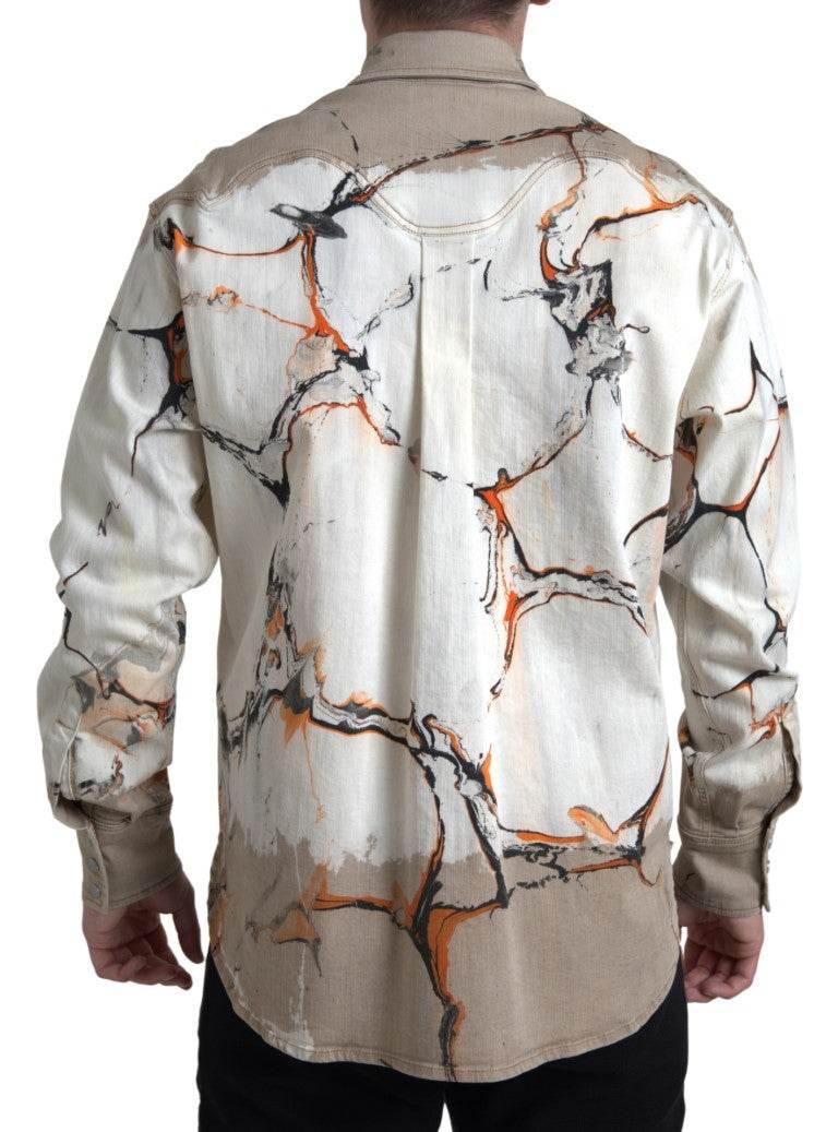 Dolce & Gabbana Multicolor Cotton Collared Denim Shirt - Hilstor