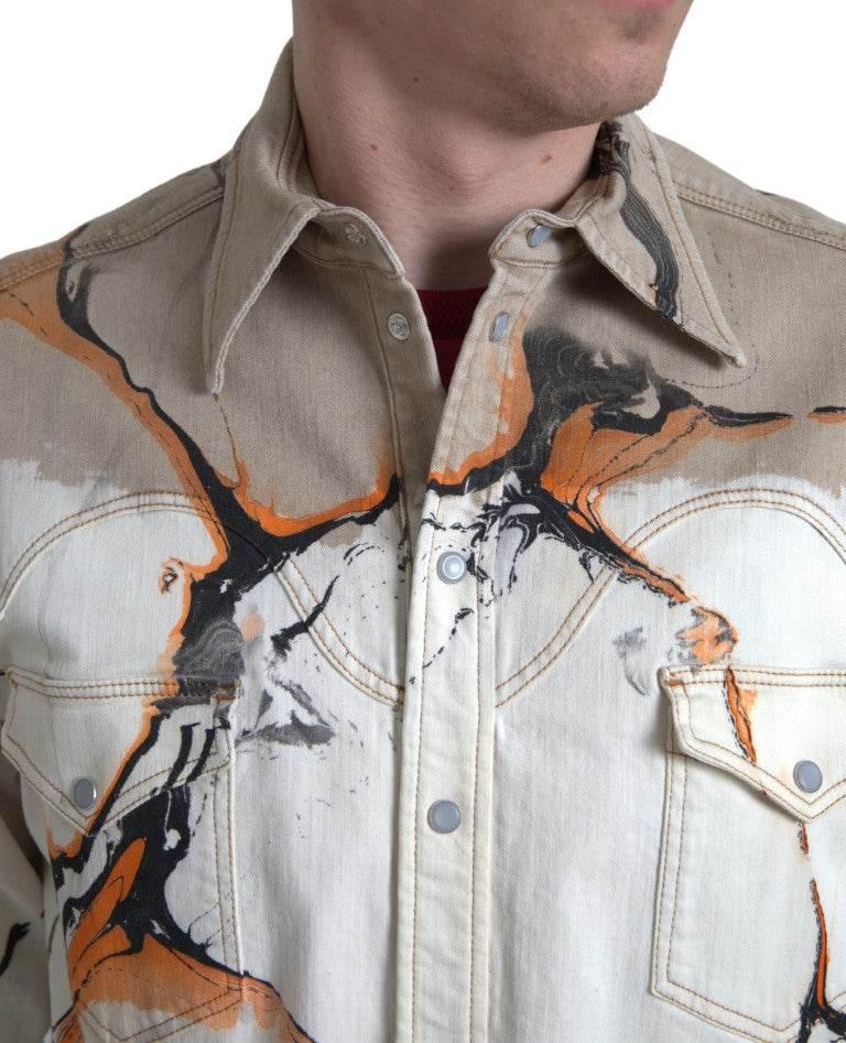 Dolce & Gabbana Multicolor Cotton Collared Denim Shirt - Hilstor