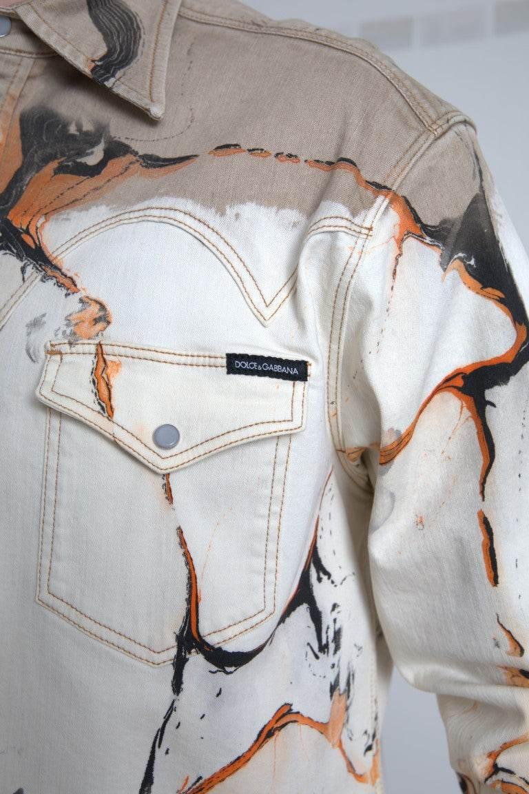 Dolce & Gabbana Multicolor Cotton Collared Denim Shirt - Hilstor